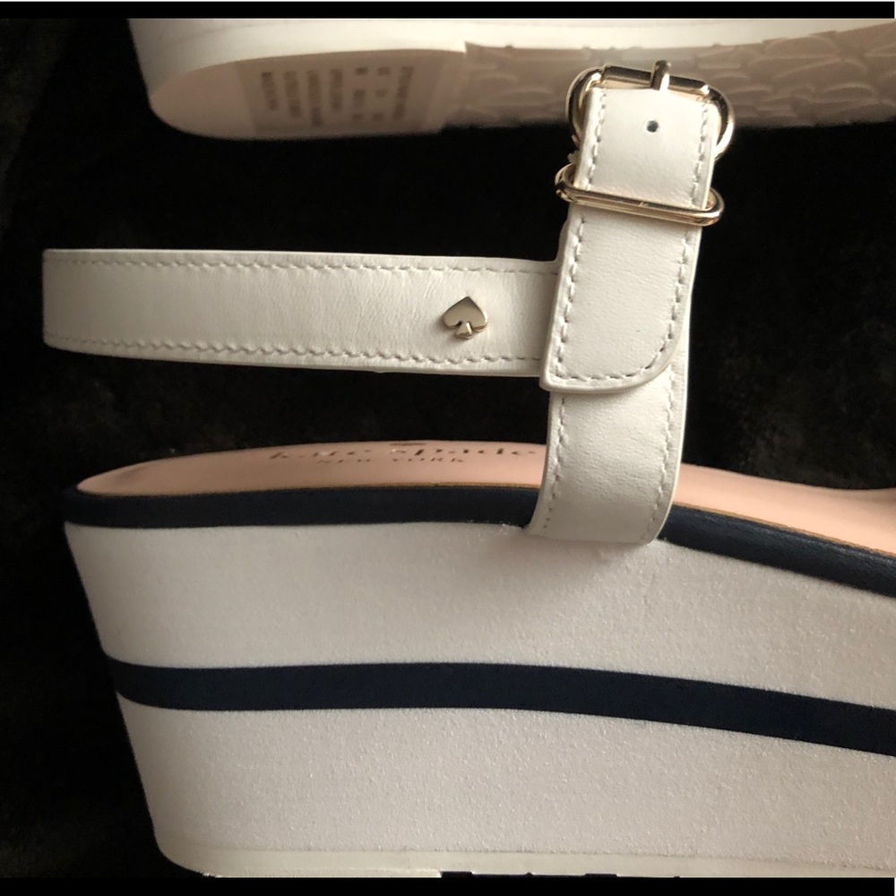 🌻Authentic Kate ♠️ Spade NY Navy & White Leather Platform Sandal Sz. 8B EU 38.5 - Picture 5 of 13